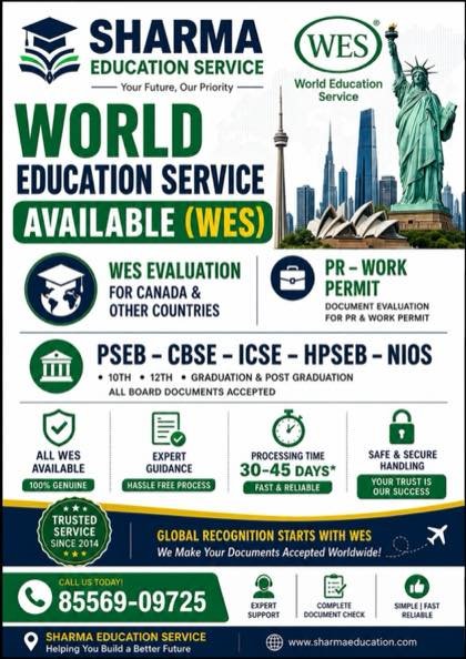 WES for PR & Work Permit — Sharma Education Academy information poster